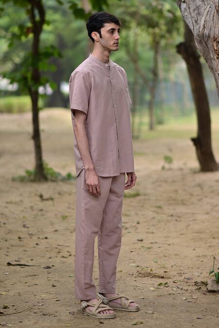 Shop RAAS LIFE Pink Linen, Cotton Solid Shirt And Pant Set Online at Aza Fashions Shop_RAAS LIFE_Pink Linen, Cotton Solid Shirt And Pant Set _Online_at_Aza_Fashions