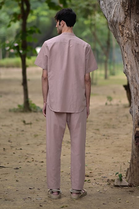 Shop_Raas Life_Pink Linen, Cotton Salmon Solid Shirt _at_Aza_Fashions