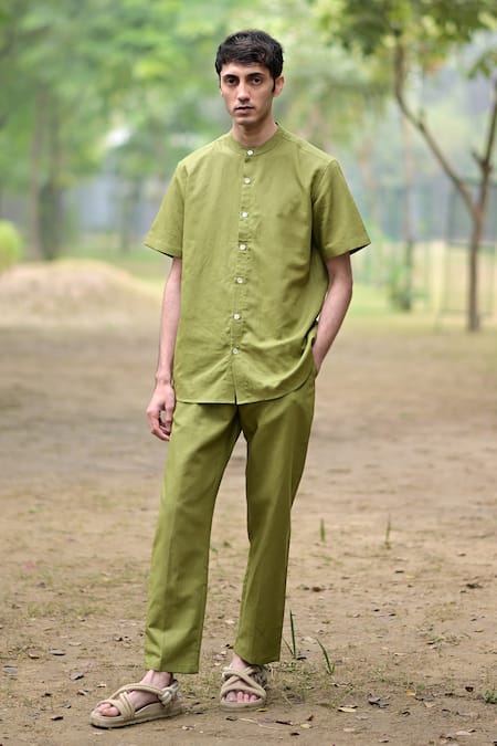 RAAS LIFE Solid Olive Green Shirt & Pant Set 