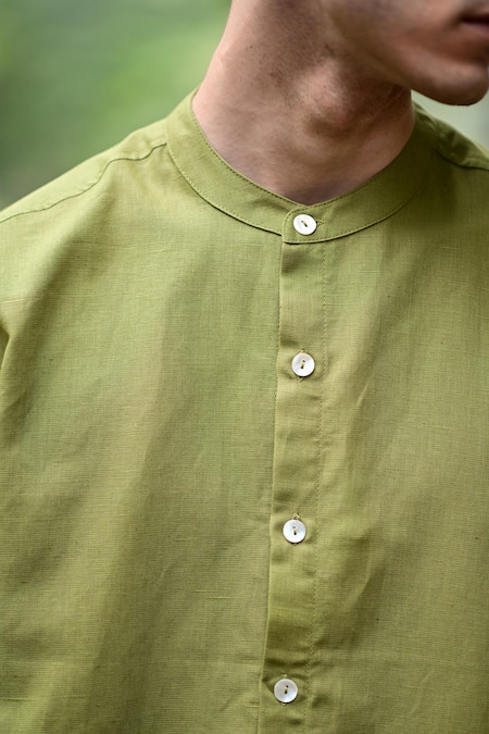 Buy_RAAS LIFE_Green Linen, Cotton Solid Olive Shirt And Pant Set 