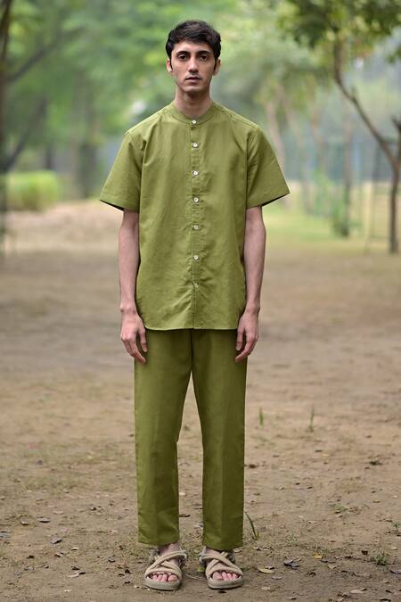 Buy RAAS LIFE Green Linen, Cotton Olive Shirt Online at Aza Fashions Buy_RAAS LIFE_Green Linen, Cotton Olive Shirt _Online_at_Aza_Fashions