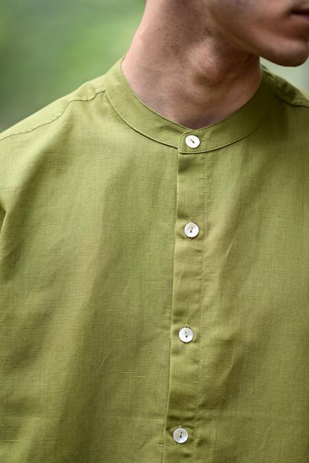 RAAS LIFE_Green Linen, Cotton Olive Shirt _at_Aza_Fashions