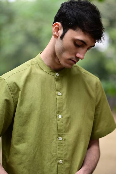 Buy_RAAS LIFE_Green Linen, Cotton Olive Shirt 