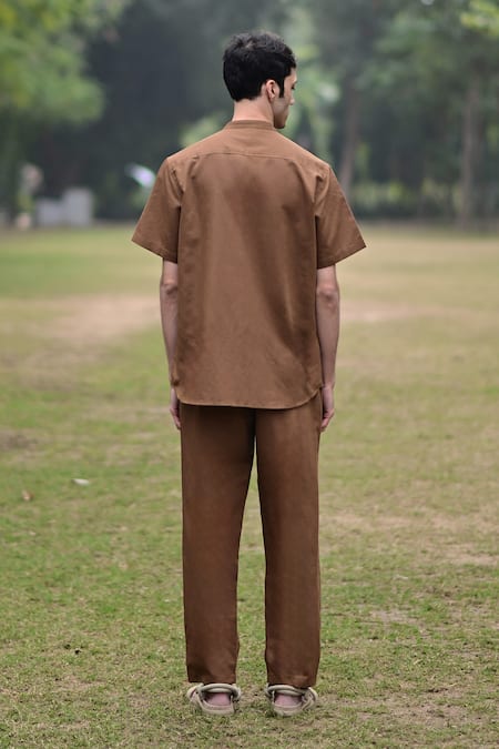 Shop_Raas Life_Brown Linen, Cotton Woven Shirt And Pant Set _at_Aza_Fashions