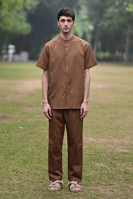 Buy_Raas Life_Brown Linen, Cotton Woven Shirt And Pant Set _Online_at_Aza_Fashions