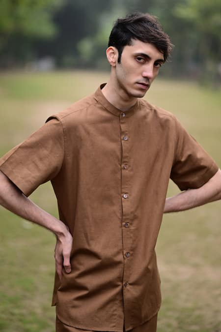 Shop_Raas Life_Brown Linen, Cotton Woven Shirt And Pant Set _Online_at_Aza_Fashions