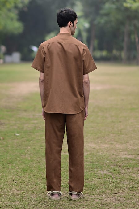 RAAS LIFE Brown Solid Linen Cotton Shirt 