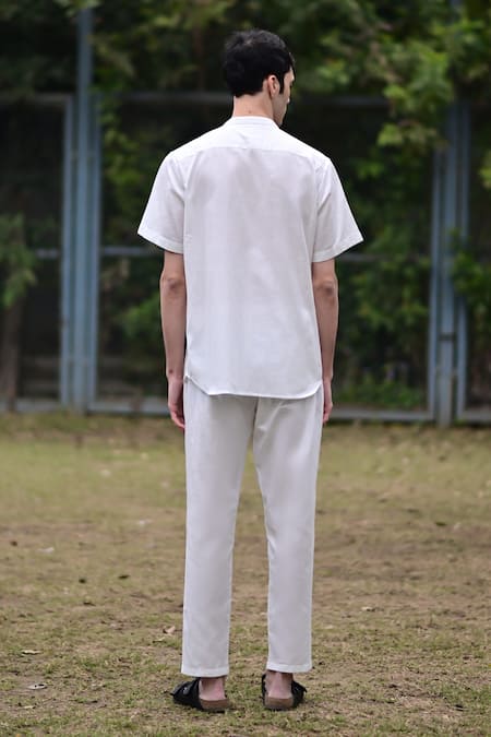 Shop RAAS LIFE White Linen, Cotton Solid Shirt And Pant Set at Aza Fashions Shop_RAAS LIFE_White Linen, Cotton Solid Shirt And Pant Set _at_Aza_Fashions