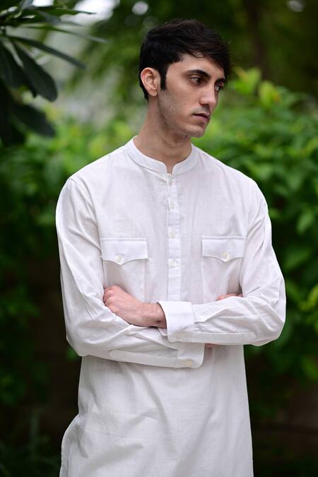 RAAS LIFE White Linen, Cotton Solid Woven Kurta Set Online at Aza Fashions RAAS LIFE_White Linen, Cotton Solid Woven Kurta Set _Online_at_Aza_Fashions