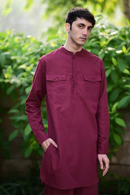 RAAS LIFE Burgundy Linen, Cotton Woven Kurta Set Online at Aza Fashions RAAS LIFE_Burgundy Linen, Cotton Woven Kurta Set _Online_at_Aza_Fashions
