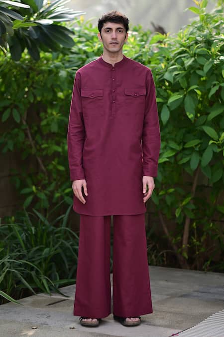 RAAS LIFE Burgundy Linen, Cotton Woven Kurta Set 