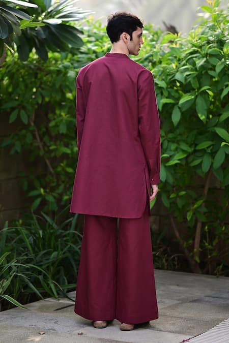 Shop RAAS LIFE Burgundy Linen, Cotton Woven Kurta Set at Aza Fashions Shop_RAAS LIFE_Burgundy Linen, Cotton Woven Kurta Set _at_Aza_Fashions