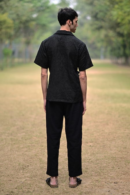 RAAS LIFE Dori Embroidered Black Wrap Shirt 