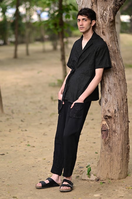 RAAS LIFE Dori Embroidered Black Wrap Shirt 