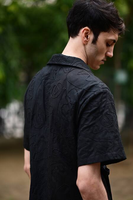 Buy_RAAS LIFE_Black Linen Embroidery Dori Wrap Shirt 