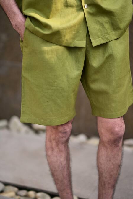 Buy_RAAS LIFE_Green Linen, Cotton Olive Shirt And Shorts Set _Online_at_Aza_Fashions
