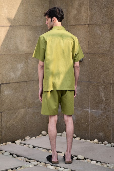 RAAS LIFE Olive Green Linen Cotton Shirt & Shorts Set 