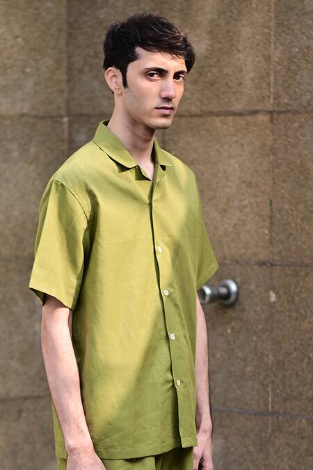 RAAS LIFE_Green Linen, Cotton Olive Shirt _Online_at_Aza_Fashions