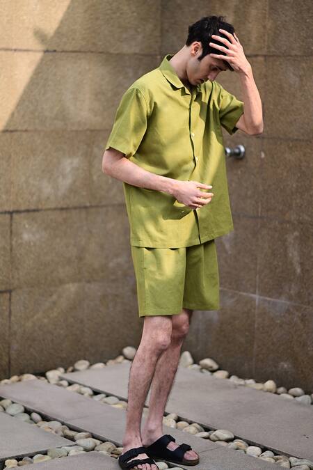 Buy_RAAS LIFE_Green Linen, Cotton Olive Shirt _Online_at_Aza_Fashions