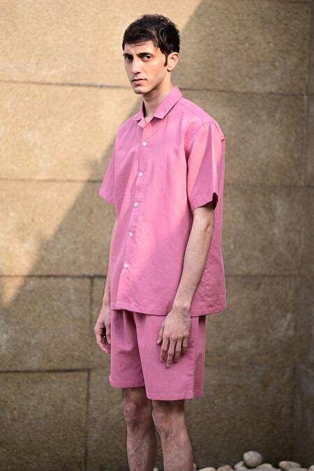 RAAS LIFE_Pink Linen, Cotton Shirt And Shorts Set _Online_at_Aza_Fashions