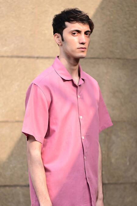 RAAS LIFE Pink Linen, Cotton Half Sleeve Shirt Online at Aza Fashions RAAS LIFE_Pink Linen, Cotton Half Sleeve Shirt _Online_at_Aza_Fashions
