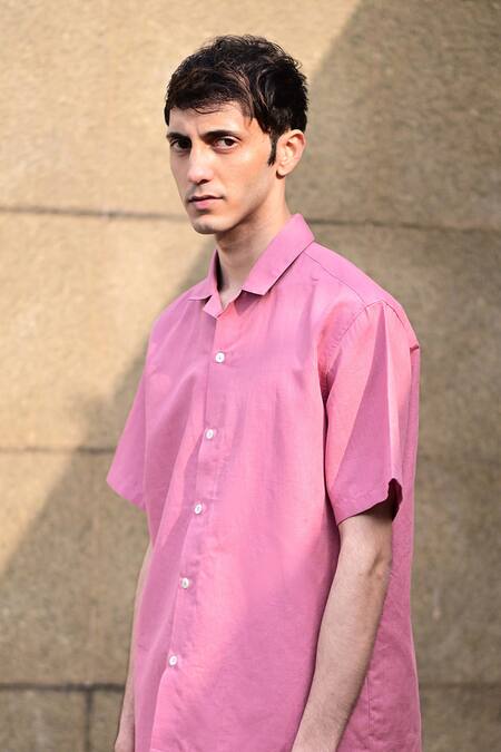 Buy RAAS LIFE Pink Linen, Cotton Half Sleeve Shirt Online at Aza Fashions Buy_RAAS LIFE_Pink Linen, Cotton Half Sleeve Shirt _Online_at_Aza_Fashions
