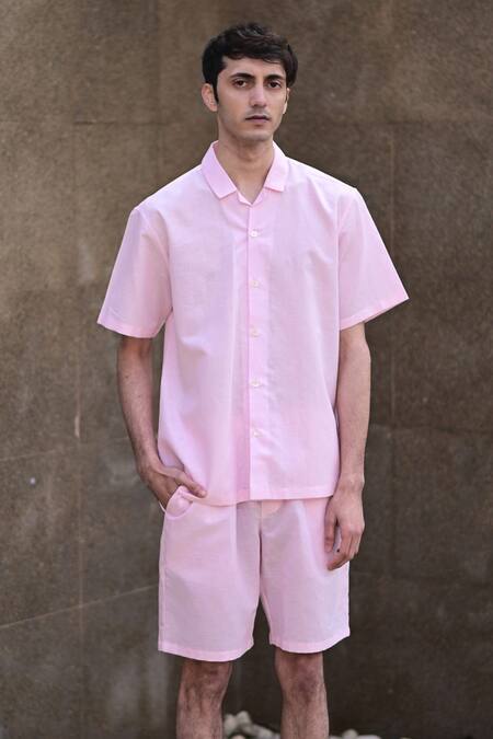 Buy_RAAS LIFE_Pink Linen, Cotton Half Sleeve Shirt And Shorts Set _Online_at_Aza_Fashions