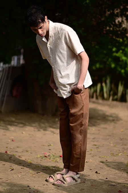 RAAS LIFE Beige Linen, Cotton Embroidery Thread Shirt Online at Aza Fashions RAAS LIFE_Beige Linen, Cotton Embroidery Thread Shirt _Online_at_Aza_Fashions