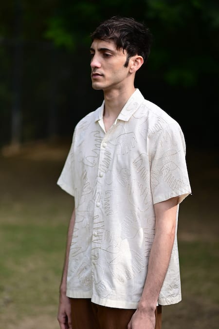 Buy RAAS LIFE Beige Linen, Cotton Embroidery Thread Shirt Online at Aza Fashions Buy_RAAS LIFE_Beige Linen, Cotton Embroidery Thread Shirt _Online_at_Aza_Fashions