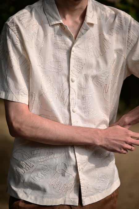 Shop RAAS LIFE Beige Linen, Cotton Embroidery Thread Shirt Online at Aza Fashions Shop_RAAS LIFE_Beige Linen, Cotton Embroidery Thread Shirt _Online_at_Aza_Fashions