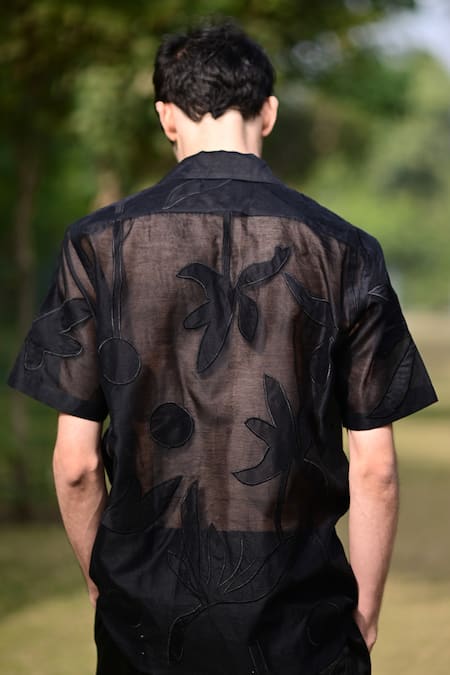 RAAS LIFE Black Floral Applique Shirt 