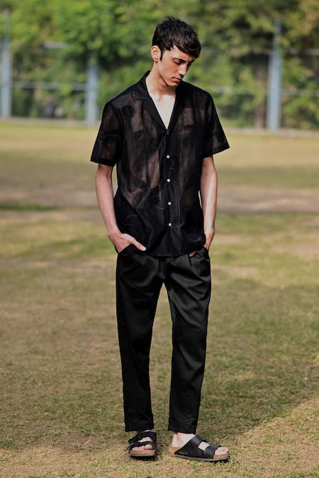 RAAS LIFE Black Floral Applique Shirt 