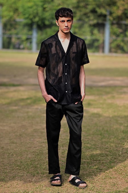 RAAS LIFE Black Linen, Cotton Diamonds Dori Embroidered Trouser 