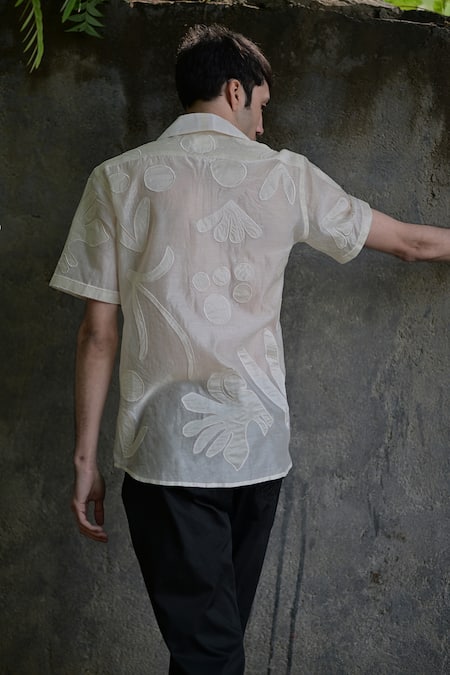 Shop_Raas Life_Cream Linen, Cotton Embroidery Floral Applique Shirt _Online_at_Aza_Fashions