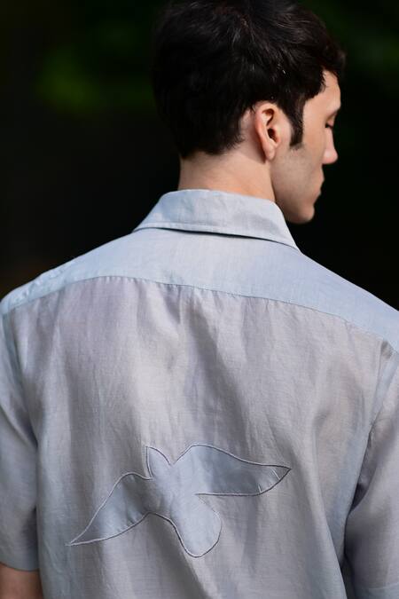 RAAS LIFE Blue Cotton, Silk Applique Floral Shirt Online at Aza Fashions RAAS LIFE_Blue Cotton, Silk Applique Floral Shirt _Online_at_Aza_Fashions