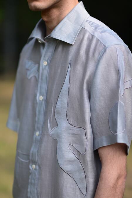 Buy RAAS LIFE Blue Cotton, Silk Applique Floral Shirt Online at Aza Fashions Buy_RAAS LIFE_Blue Cotton, Silk Applique Floral Shirt _Online_at_Aza_Fashions
