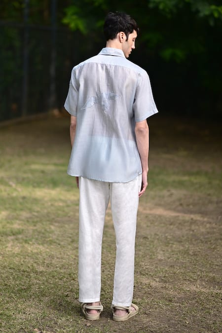 Shop RAAS LIFE Blue Cotton, Silk Applique Floral Shirt at Aza Fashions Shop_RAAS LIFE_Blue Cotton, Silk Applique Floral Shirt _at_Aza_Fashions