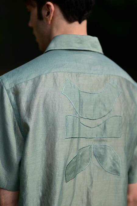 RAAS LIFE Blue Cotton, Silk Applique Abstract Embroidered Shirt Online at Aza Fashions RAAS LIFE_Blue Cotton, Silk Applique Abstract Embroidered Shirt _Online_at_Aza_Fashions