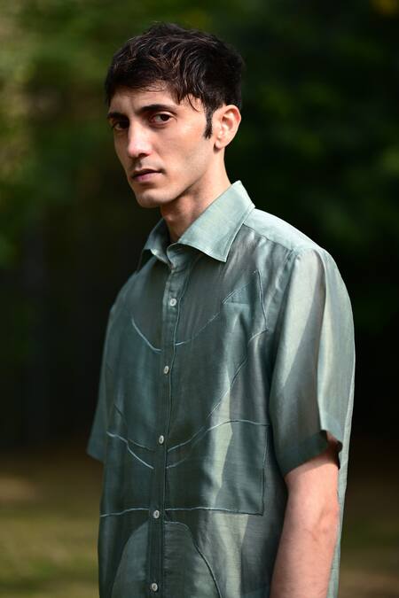 Buy RAAS LIFE Blue Cotton, Silk Applique Abstract Embroidered Shirt Online at Aza Fashions Buy_RAAS LIFE_Blue Cotton, Silk Applique Abstract Embroidered Shirt _Online_at_Aza_Fashions