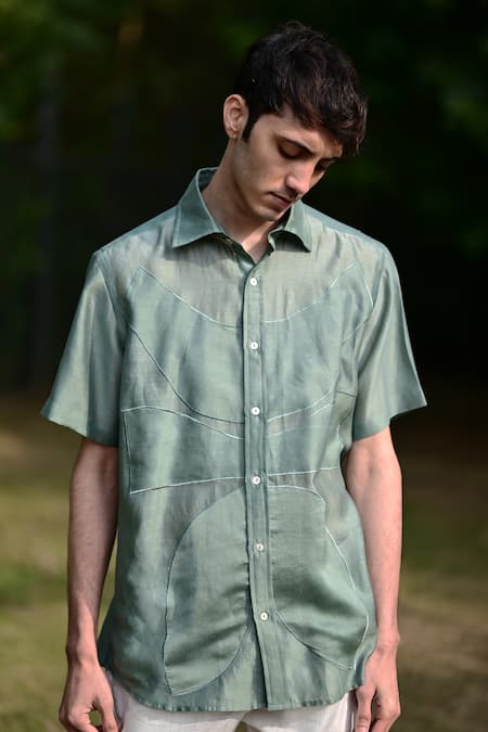 Shop RAAS LIFE Blue Cotton, Silk Applique Abstract Embroidered Shirt Online at Aza Fashions Shop_RAAS LIFE_Blue Cotton, Silk Applique Abstract Embroidered Shirt _Online_at_Aza_Fashions