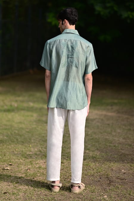 Shop RAAS LIFE Blue Cotton, Silk Applique Abstract Embroidered Shirt at Aza Fashions Shop_RAAS LIFE_Blue Cotton, Silk Applique Abstract Embroidered Shirt _at_Aza_Fashions