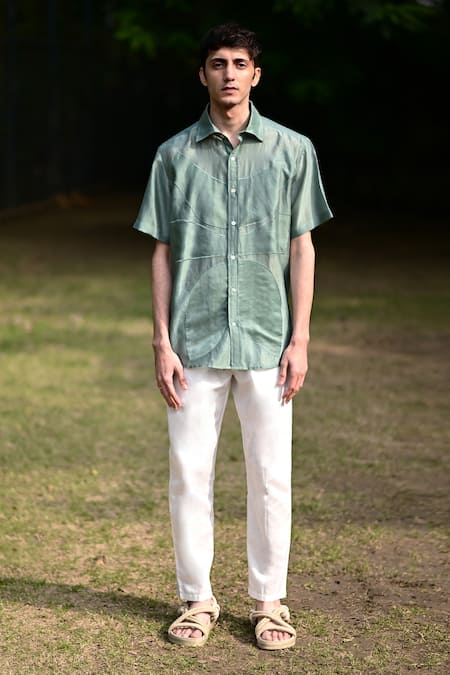 RAAS LIFE Blue Cotton, Silk Applique Abstract Embroidered Shirt at Aza Fashions RAAS LIFE_Blue Cotton, Silk Applique Abstract Embroidered Shirt _at_Aza_Fashions