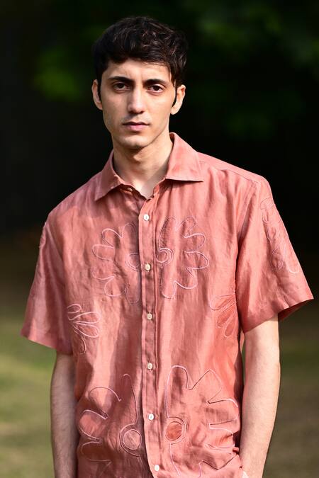 Buy RAAS LIFE Pink Cotton, Silk Applique Flower Embroidered Shirt Online at Aza Fashions Buy_RAAS LIFE_Pink Cotton, Silk Applique Flower Embroidered Shirt _Online_at_Aza_Fashions