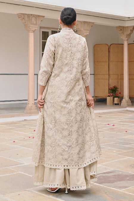 Karaj Jaipur Chikankari Embroidered Jacket Lehenga Set 