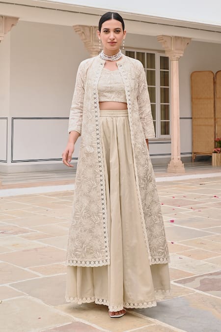 KARAJ JAIPUR Chikankari Embroidered Jacket Lehenga Set 