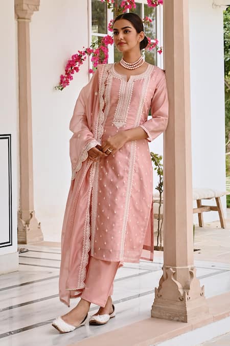 KARAJ JAIPUR Chikankari Embroidered Kurta Pant Set 