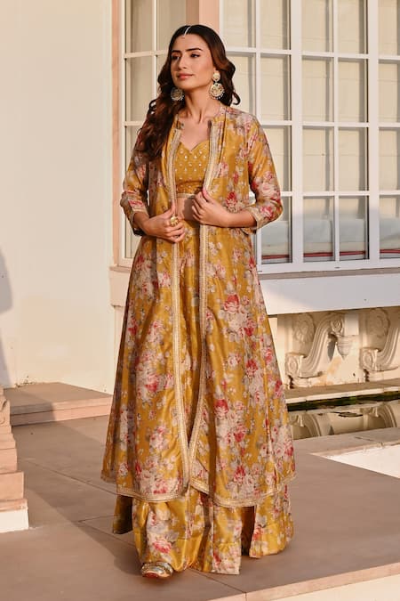 KARAJ JAIPUR Floral Print Jacket With Lehenga Set 