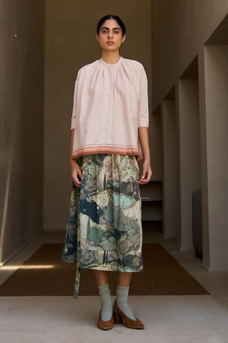 Buy_The Summer House_Pink Cotton Round Neck Clay Handwoven Top _Online_at_Aza_Fashions