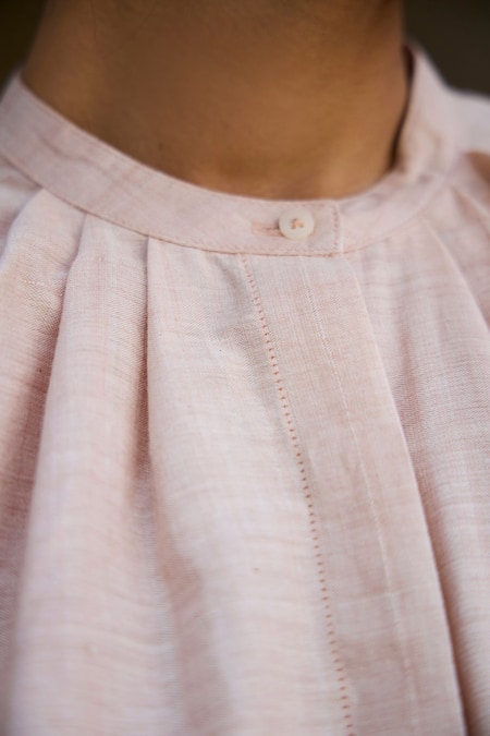 Shop_The Summer House_Pink Cotton Round Neck Clay Handwoven Top _Online_at_Aza_Fashions