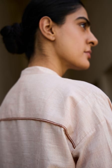 Buy_The Summer House_Pink Cotton Round Neck Clay Handwoven Top 